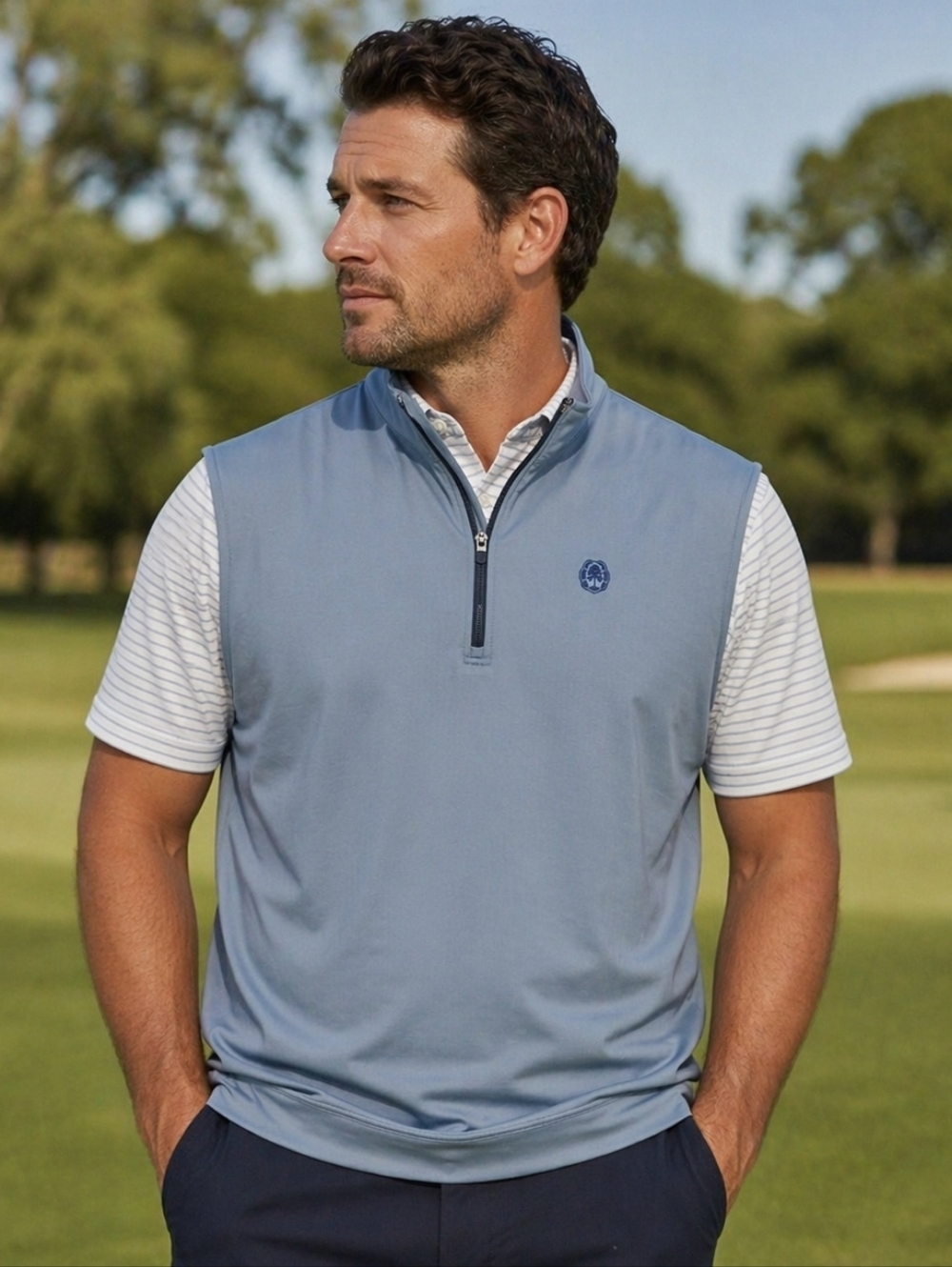 Dunning Golf Vest Mens XXL Blue 1/4 Zip Performance Sleeveless Athletic Pullover